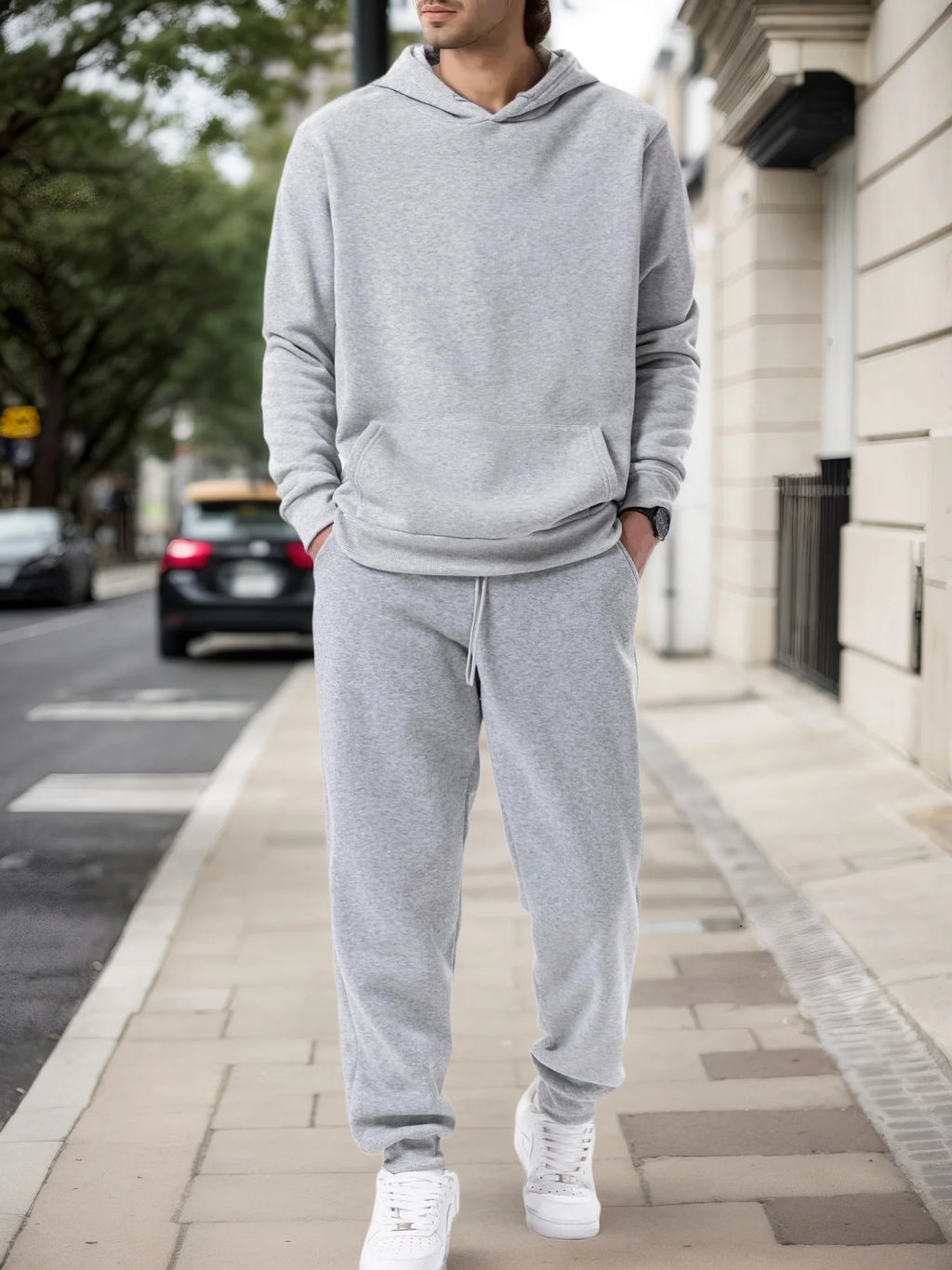 Men's Solid Color Hoodie & Jogging Pants Tracksuit – Casual Outdoor Sportswear Set