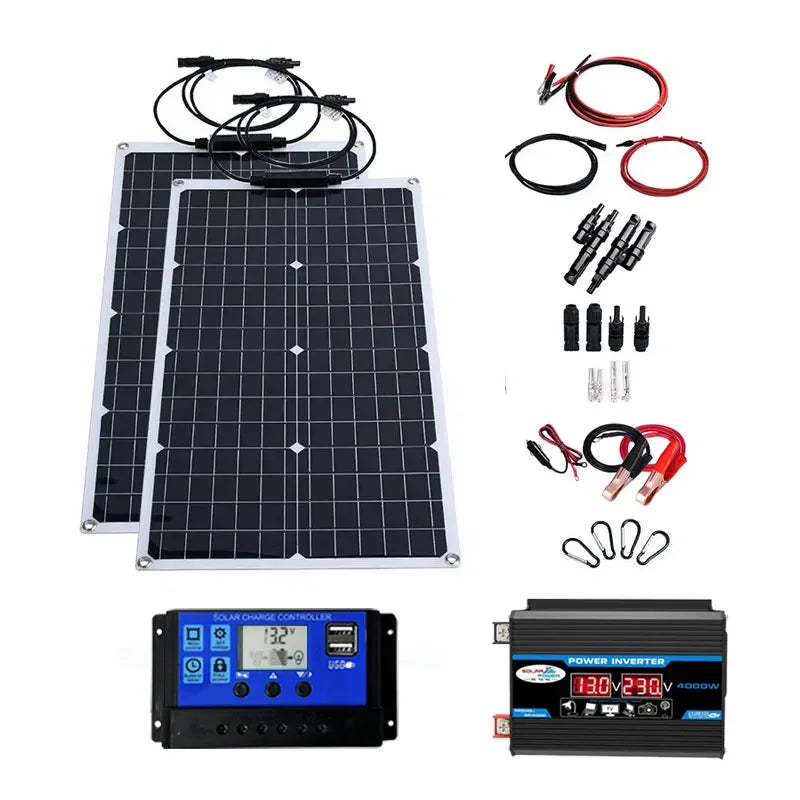 4000W Solar Panel Kit – 12V to 110V/220V with 6000W Inverter & 12V Battery Charging for Home, RV & Emergency