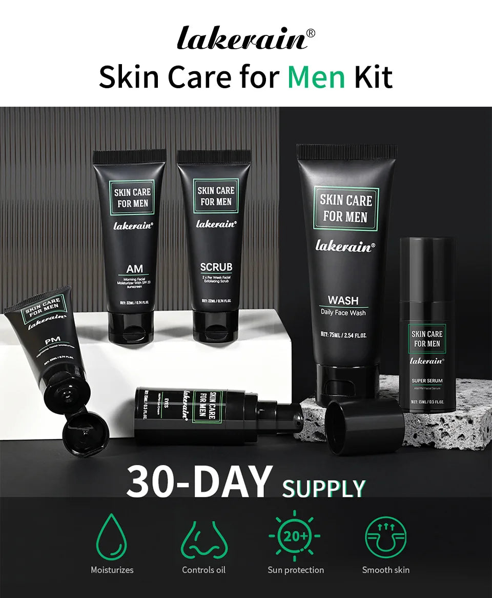 Men's 3-in-1 Daily Skin Care Kit – Face Wash, Moisturizing Cream & Eye Cream for Anti-Aging & Oil Control