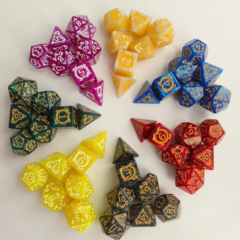 7-Piece DND RPG Polyhedral Dice Set – Dragon Pattern Acrylic Dice for Role Playing & Board Games