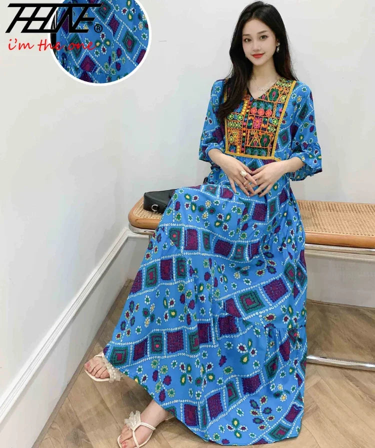 Indian Embroidery Bohemian Beach Maxi Prom Dress — Vintage Elegant Long Party Dress
