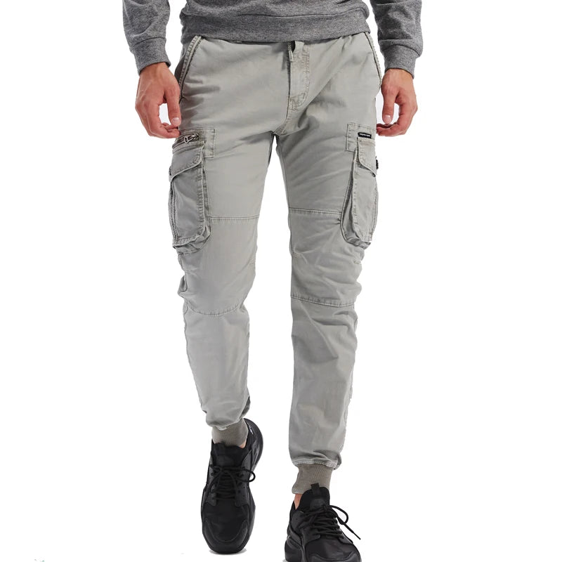 Men's Cotton Cargo Pants — Multi-Pocket Tactical Joggers in Khaki, Black & Army Green