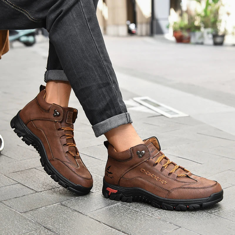 Men's High-Top Lace-Up Hiking Boots – Thick Sole Casual Oversized Boots