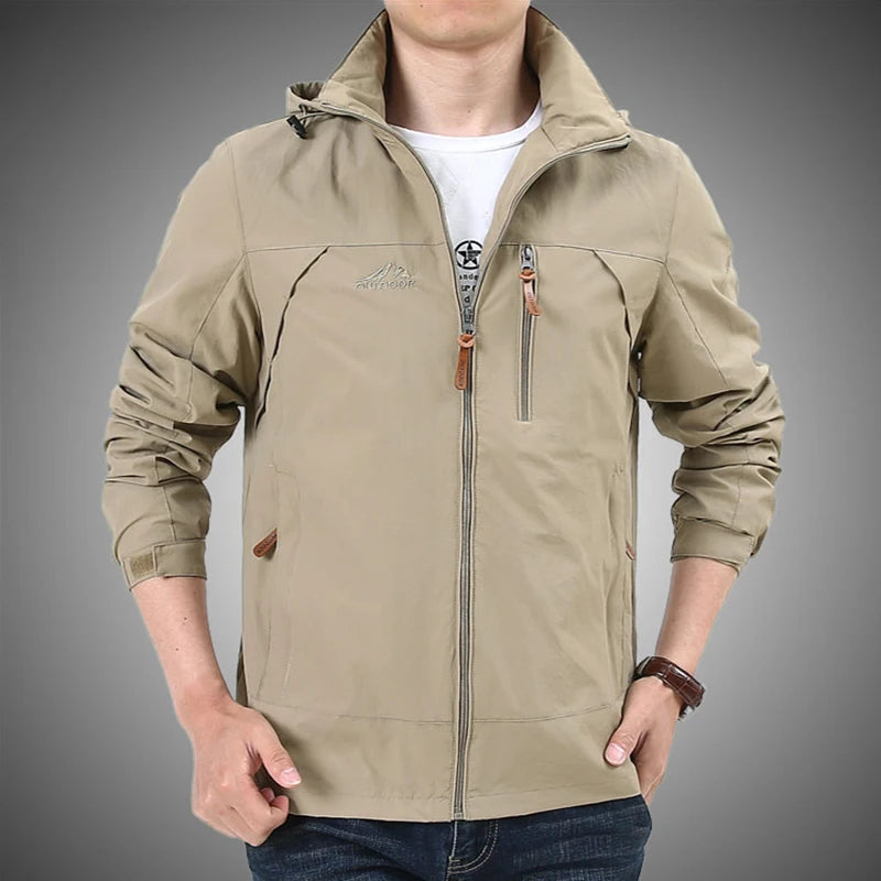Men's Hooded Hiking Windbreaker – Multi-Pocket Jacket