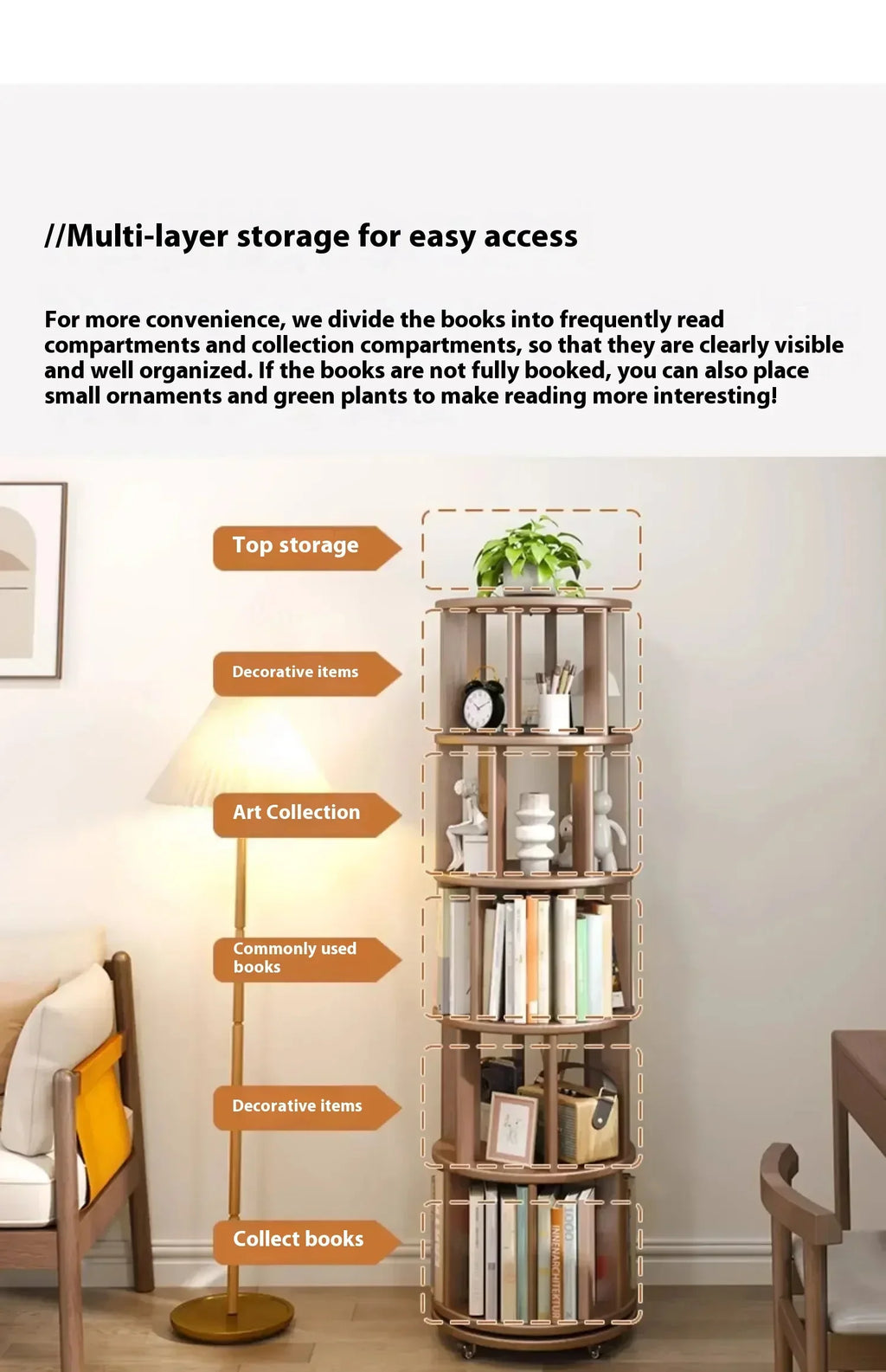Vintage Rotating Bookcase – Compact Wooden Miniature House Display Shelf