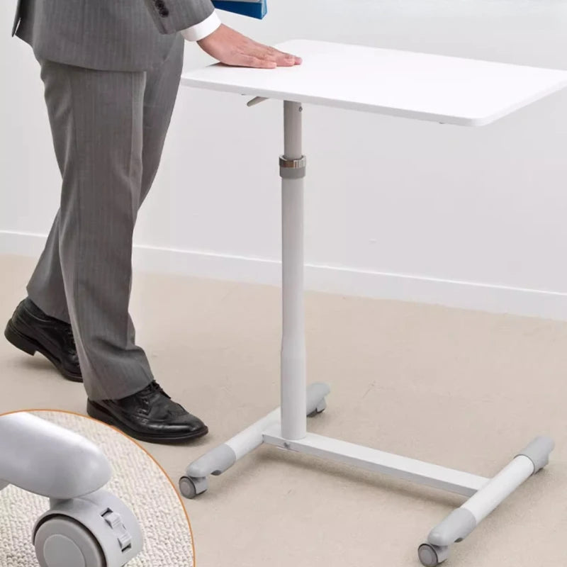 Japanese Style Rolling Desk — Adjustable Height Bedside Table with Brake Wheels & Keyboard Holder