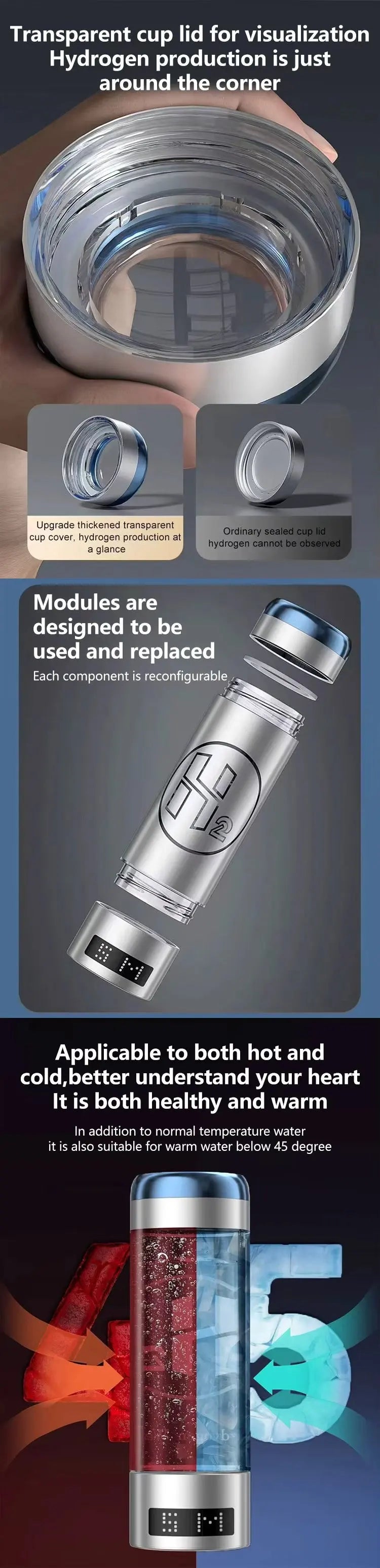 Hydrogen Water Bottle Generator — 9000 PPB, 3-in-1 Portable Water Ionizer