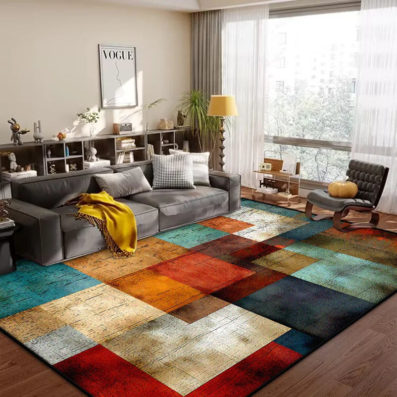 Geometric Abstract Large Area Rug – Non-Slip Custom Floor Mat for Living Room & Bedroom, 15 Colors & 15 Sizes