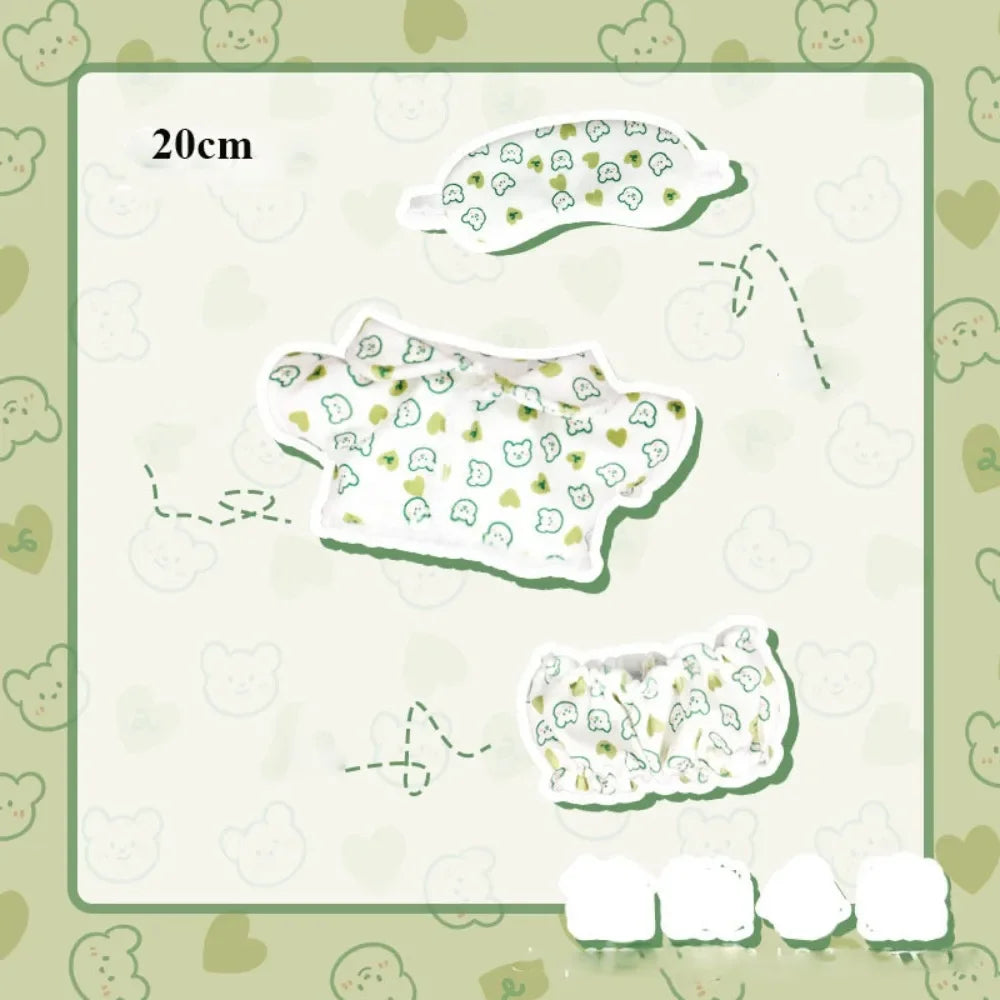 Doll Pajamas with Eye Mask – 15cm & 20cm Cotton Cartoon Doll Sleep Clothes & Bathrobe