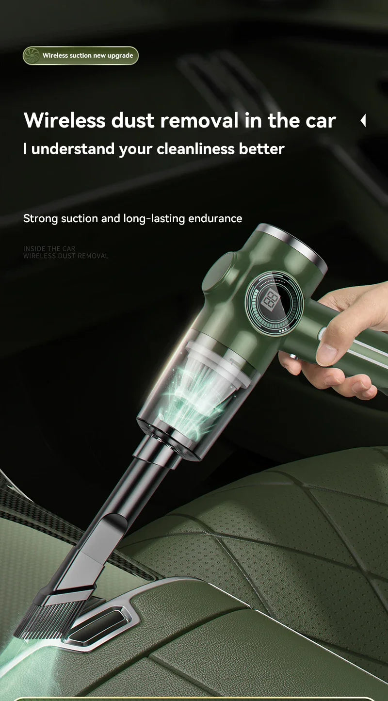 Cordless handheld car vacuum cleaning dust and debris from vehicle seats and interior crevices