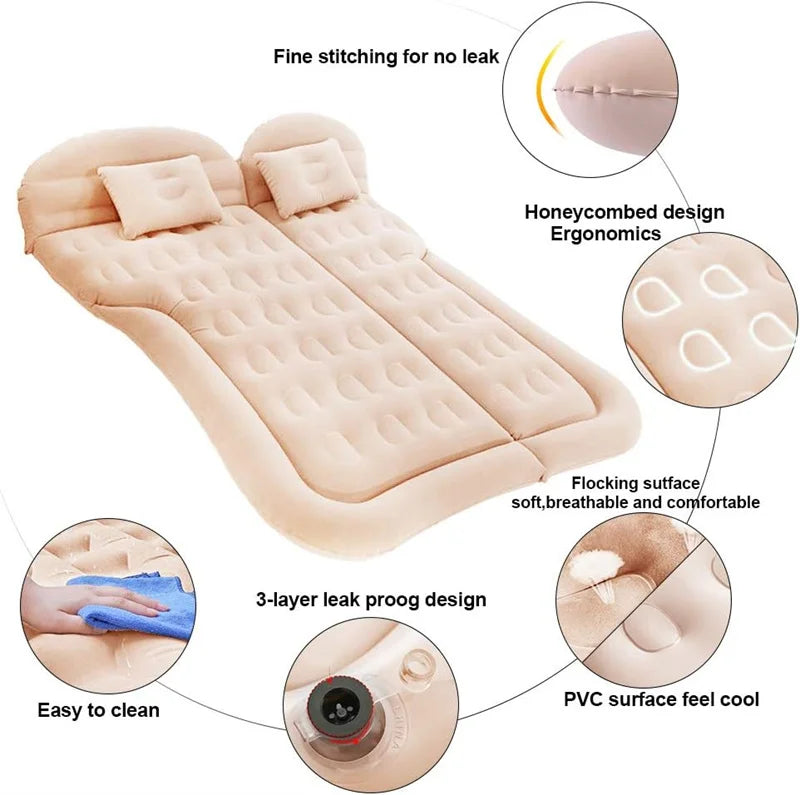 Car Air Inflatable Travel Mattress Bed — Universal Back Seat Camping Mat