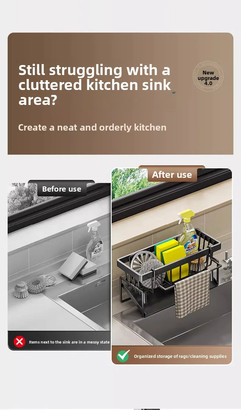 Kitchen Sponge Holder & Sink Drain Rack – Dish Cloth & Scrubber Organizer with Hanging Hook