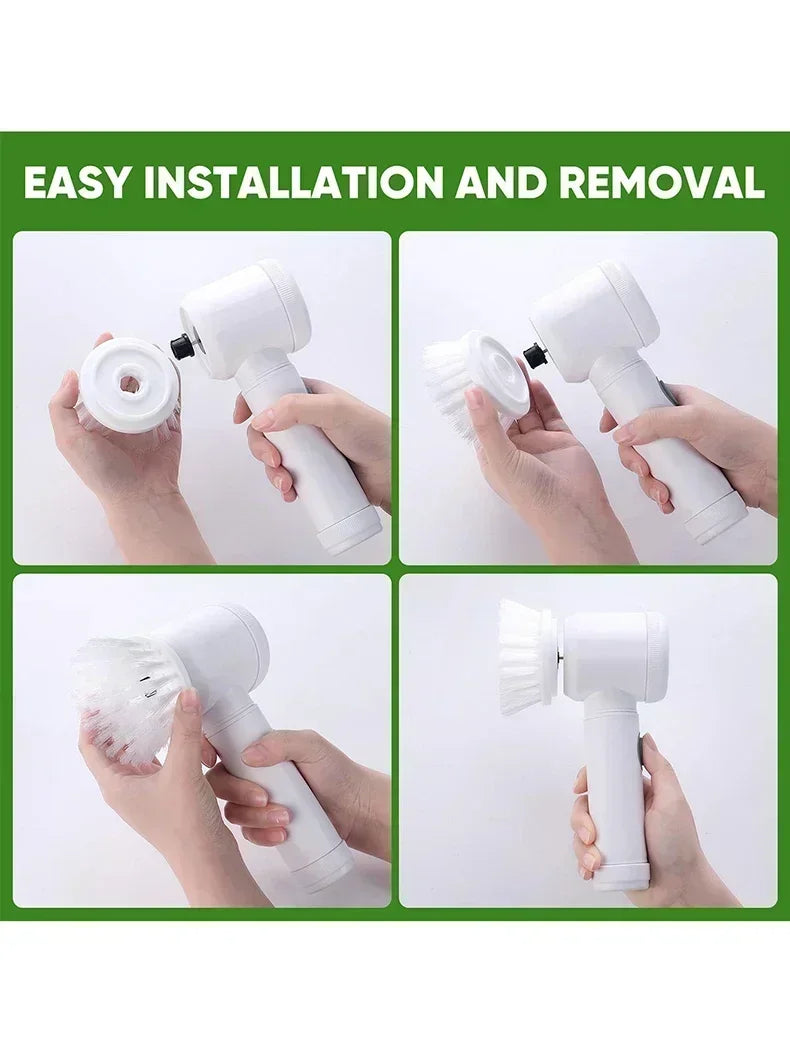 Cordless Spin Scrubber 5-in-1 – USB Rechargeable Electric Cleaning Brush for Bathroom, Kitchen & Tile