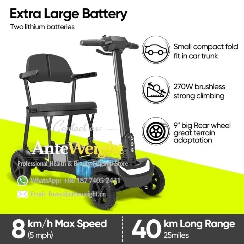Lightweight 4-Wheel Mobility Scooter, Foldable