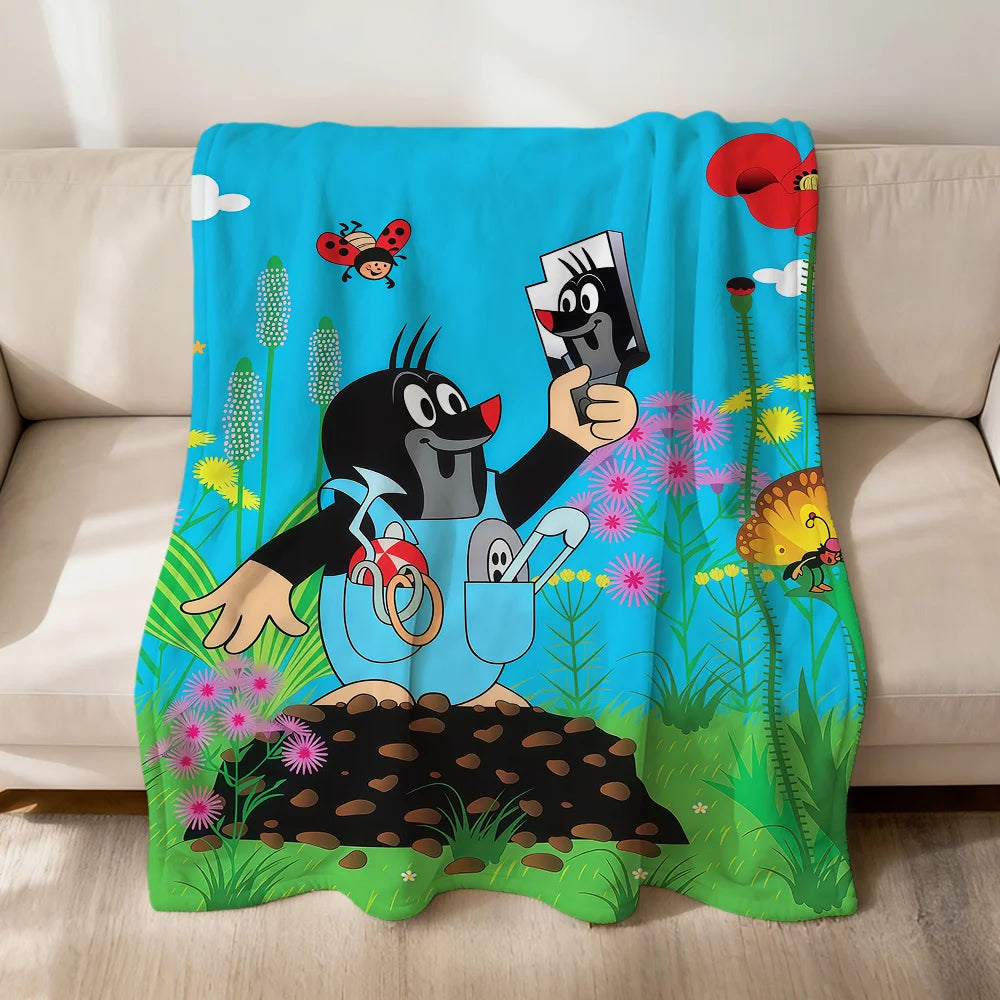 Cartoon Mole Soft Warm Plush Flannel Blanket – Cozy Sofa & Bed Throw, Nap Blanket