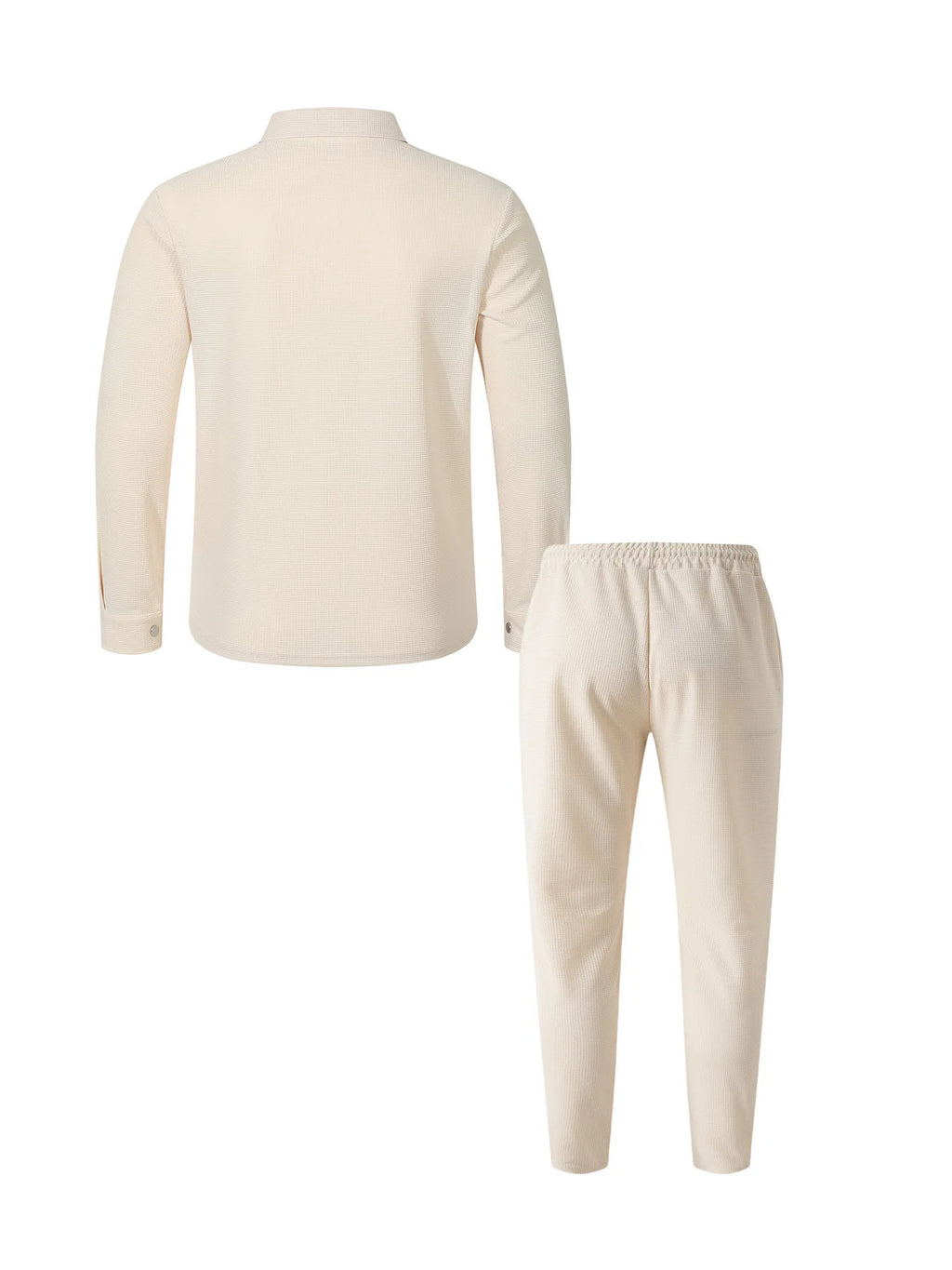 Men's Waffle Textured Zip Placket Jacket & Pants Set – Stylish Casual Spring Autumn 2-Piece