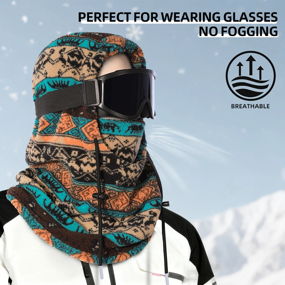 Fleece Balaclava Hood with Drawstring and Neck Warmer