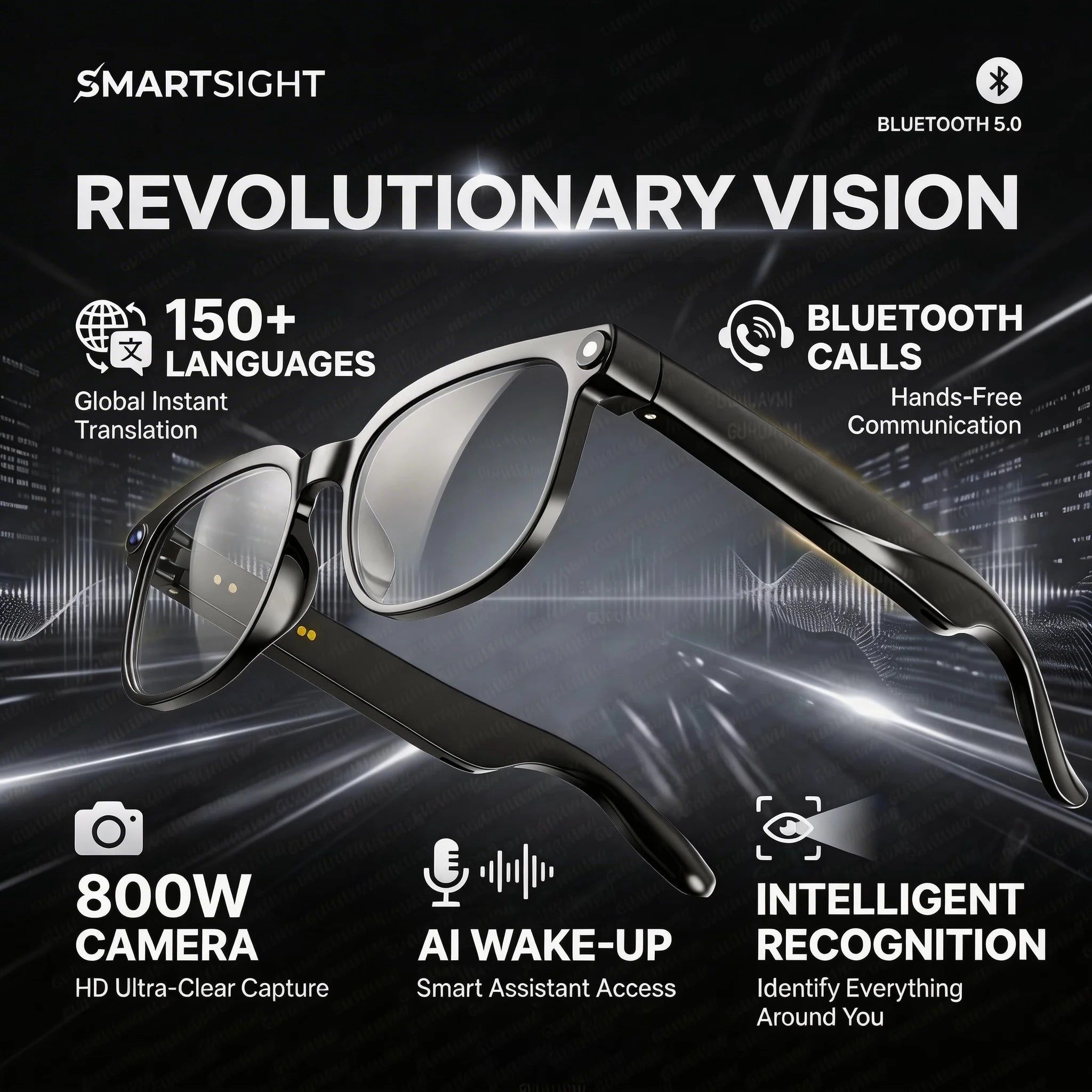 4K 8MP AI Smart Glasses — HD Camera, 150+ Language Translation, ChatGPT, WiFi & Bluetooth Calling