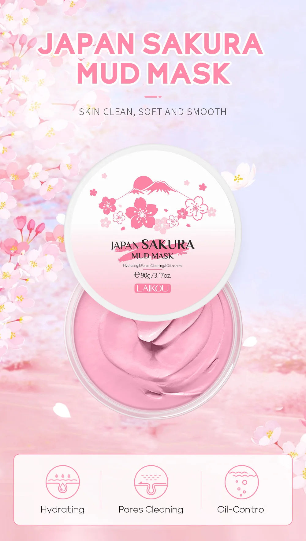 LAIKOU Sakura Clay Deep Cleansing Face Mask — Oil Control & Pore Refining