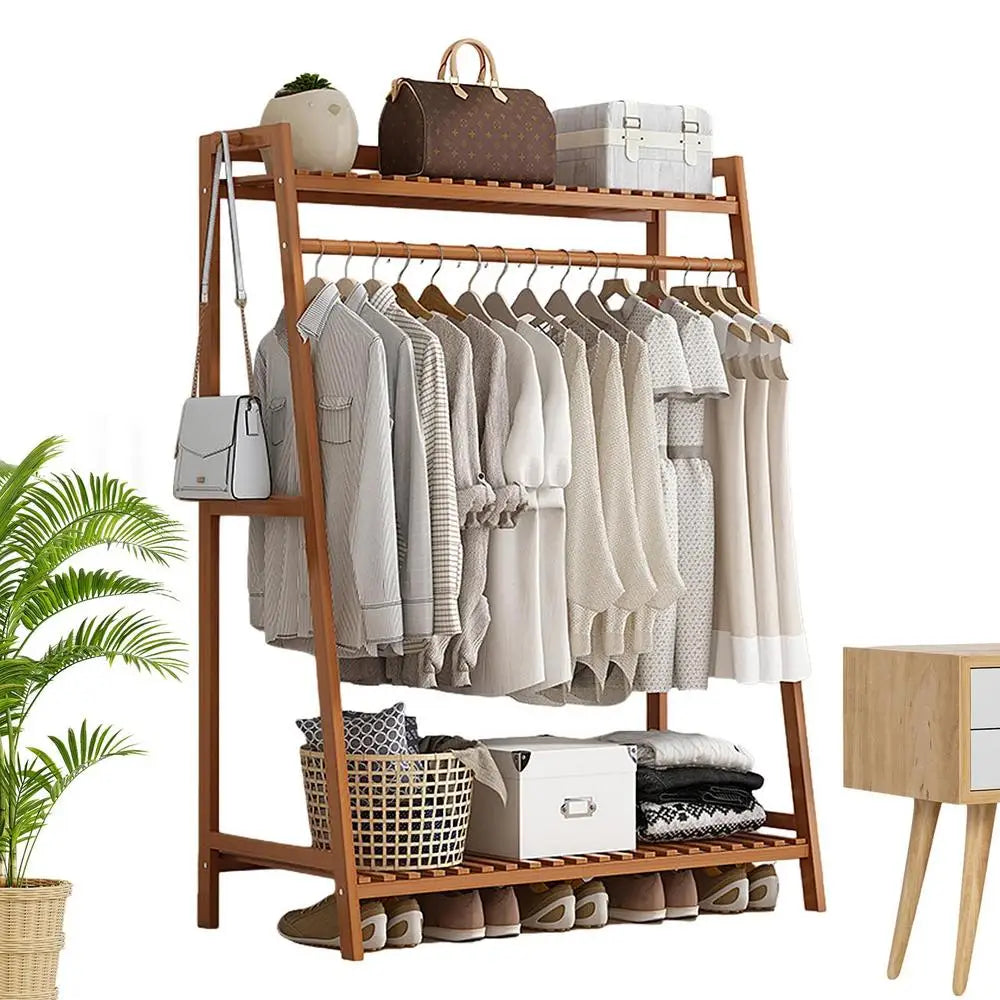 Floor Garment Rack with Multi-Layer Shelves — Freestanding Clothes Organizer