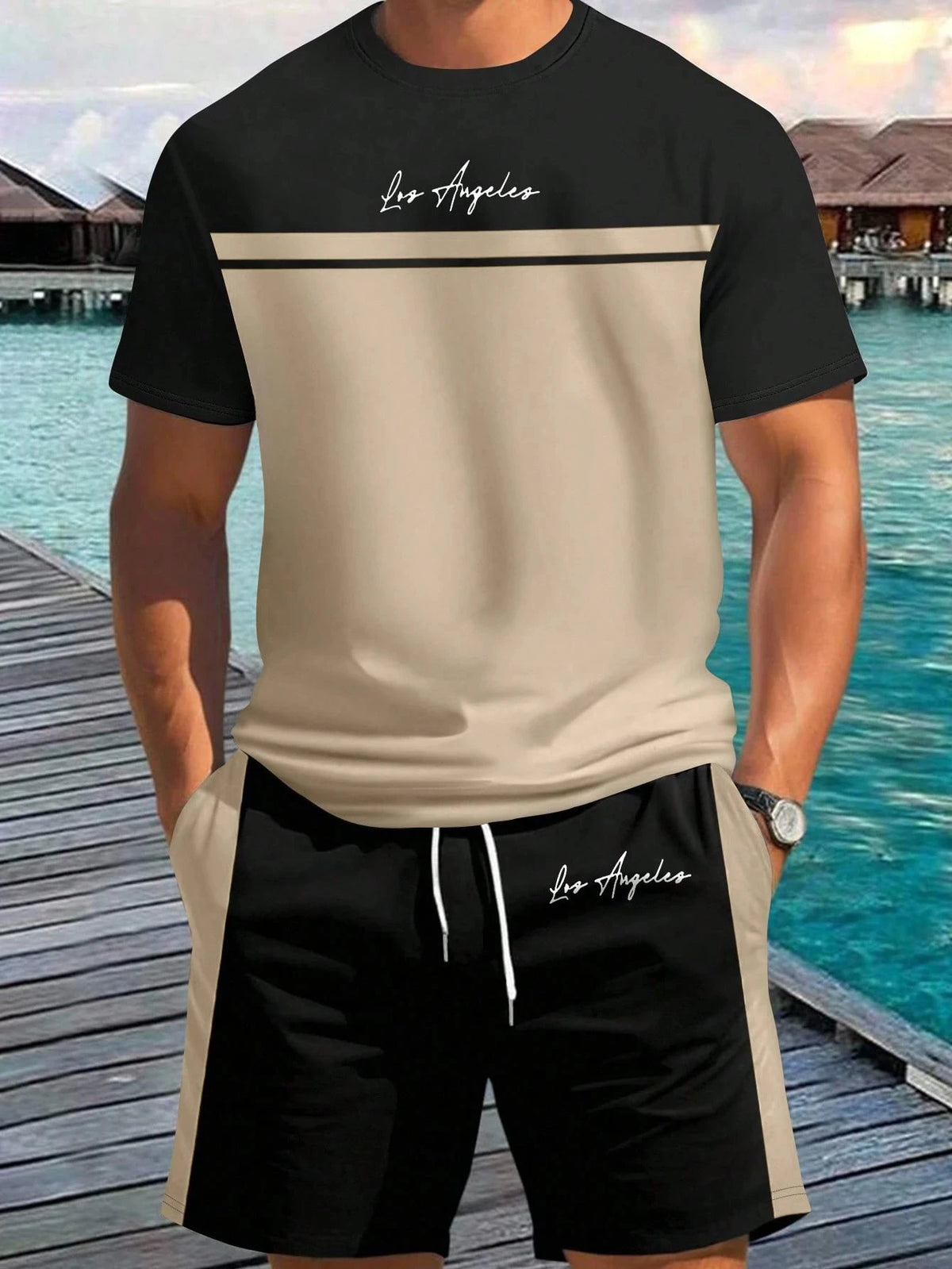 Men's Letter Print T-Shirt & Shorts Set – Beach Vacation Summer Co-Ord