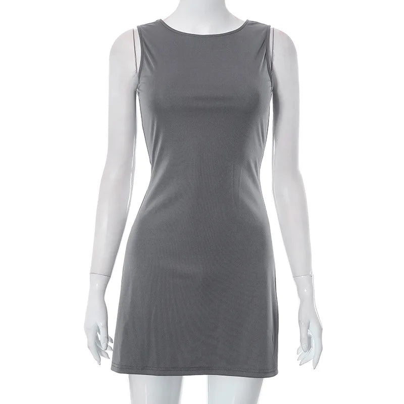 Sleeveless Knit Slim A-Line Mini Dress — Y2K Streetwear Summer Dress