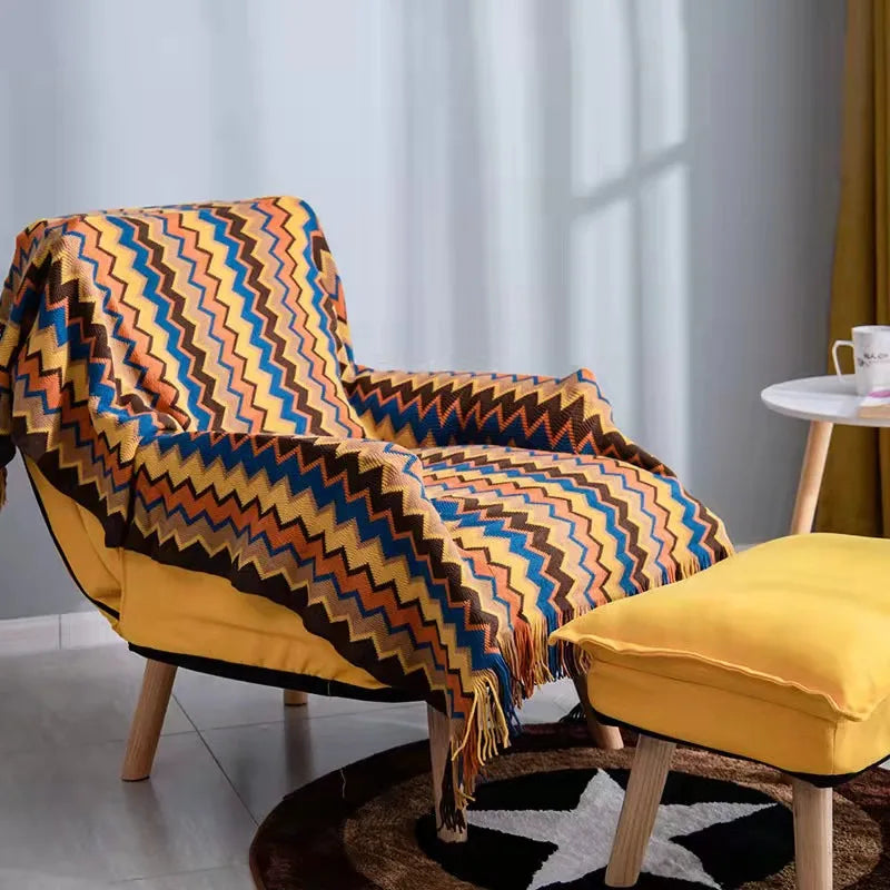 Boho Aztec Throw Blanket – Woven Plaid Sofa Cover, Wall Tapestry & Bed Blanket