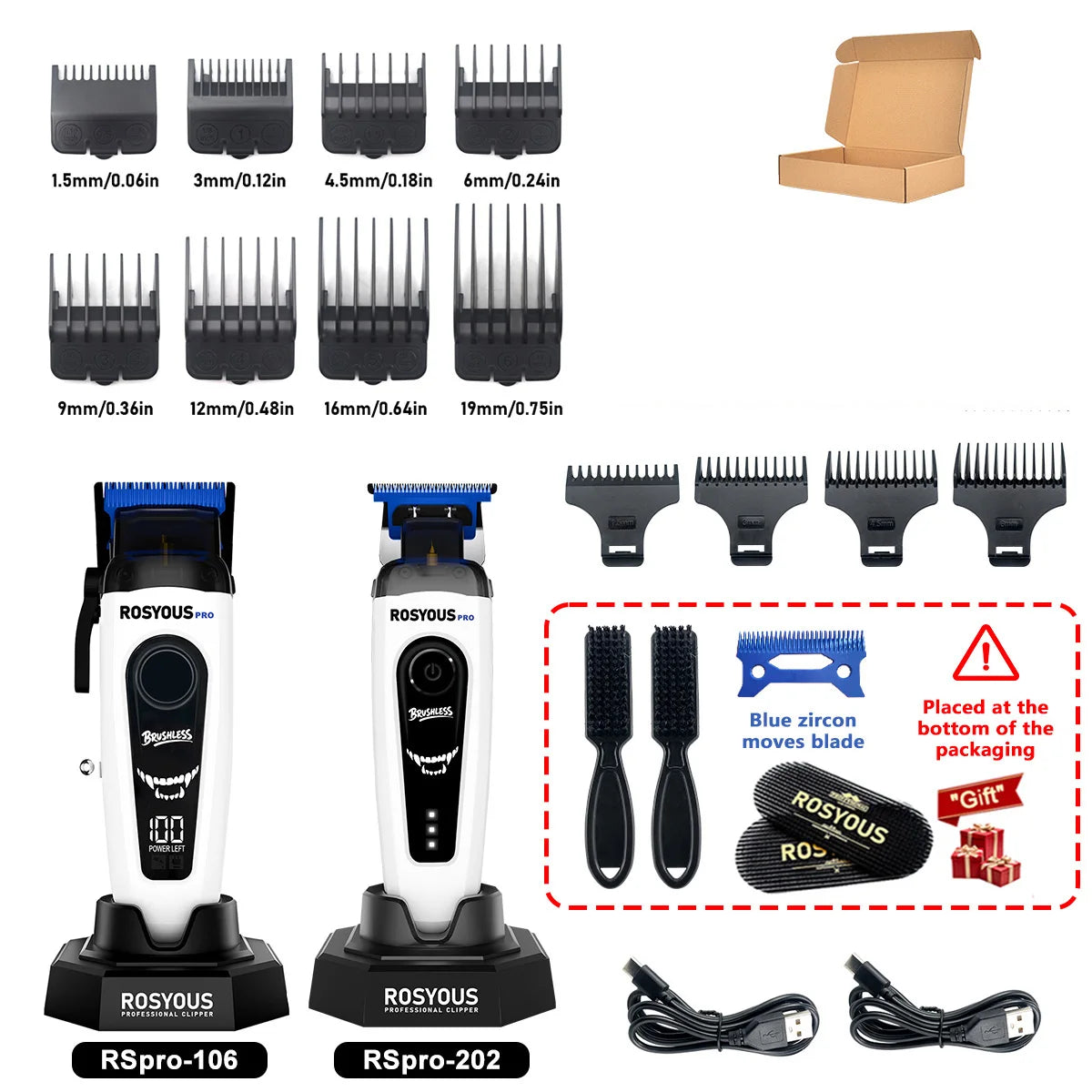 ROSYOUS Professional Brushless Hair Clipper – DLC Blade, LED Display, Base Charger, 240-Min Runtime