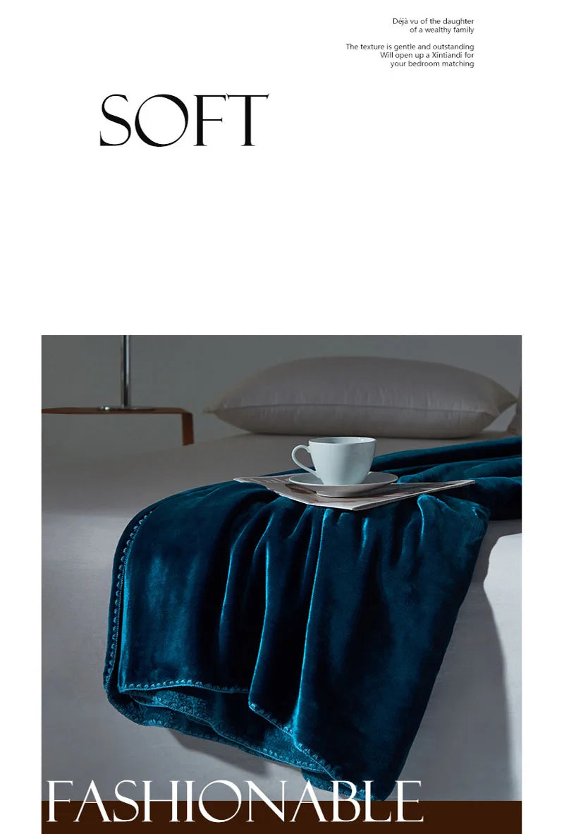 Shell Edge Milk Velvet Blanket – European Solid Color Silky Bedspread for All Seasons