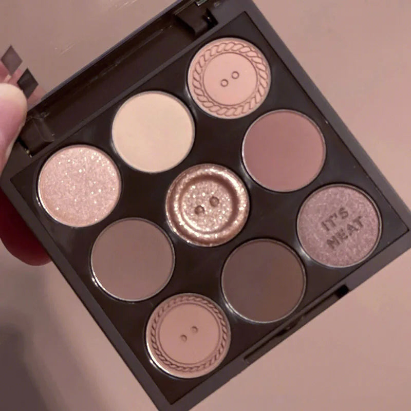 9-Color Knit Button Eyeshadow Palette — Pearl, Matte & Earth Tones