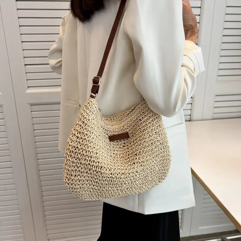 Woven Straw Crossbody Bag – Boho Beach Shoulder Bag for Women