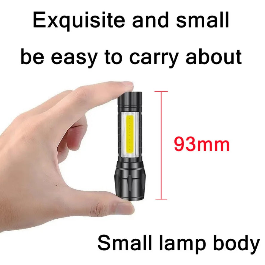 PwwQmm Mini XPE+COB Flashlight – 500 Lumen, Zoomable, 3-Mode, USB Rechargeable, Waterproof Camping Light