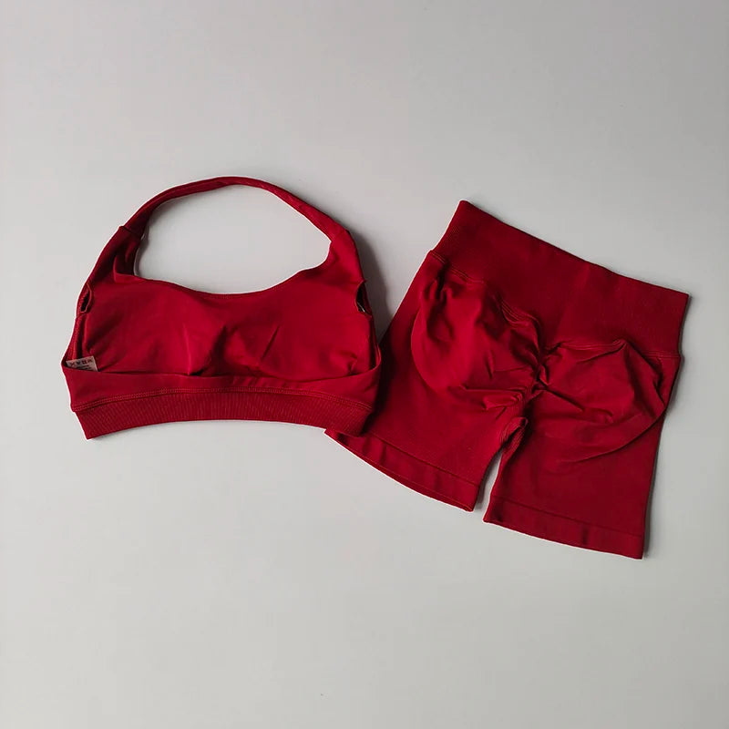 Halter Neck Sports Bra & High-Waist Shorts Yoga Set — Women’s Activewear