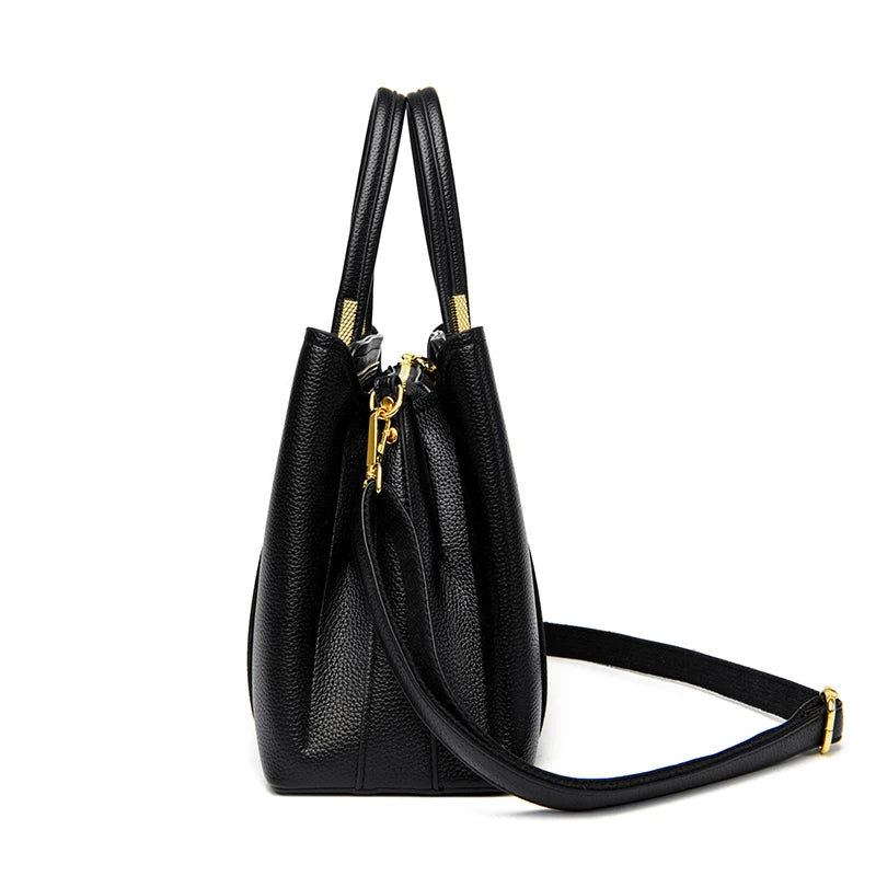Luxury Genuine Leather 3-Layer Tote Bag – Large Capacity Crossbody Shoulder Bag for Women