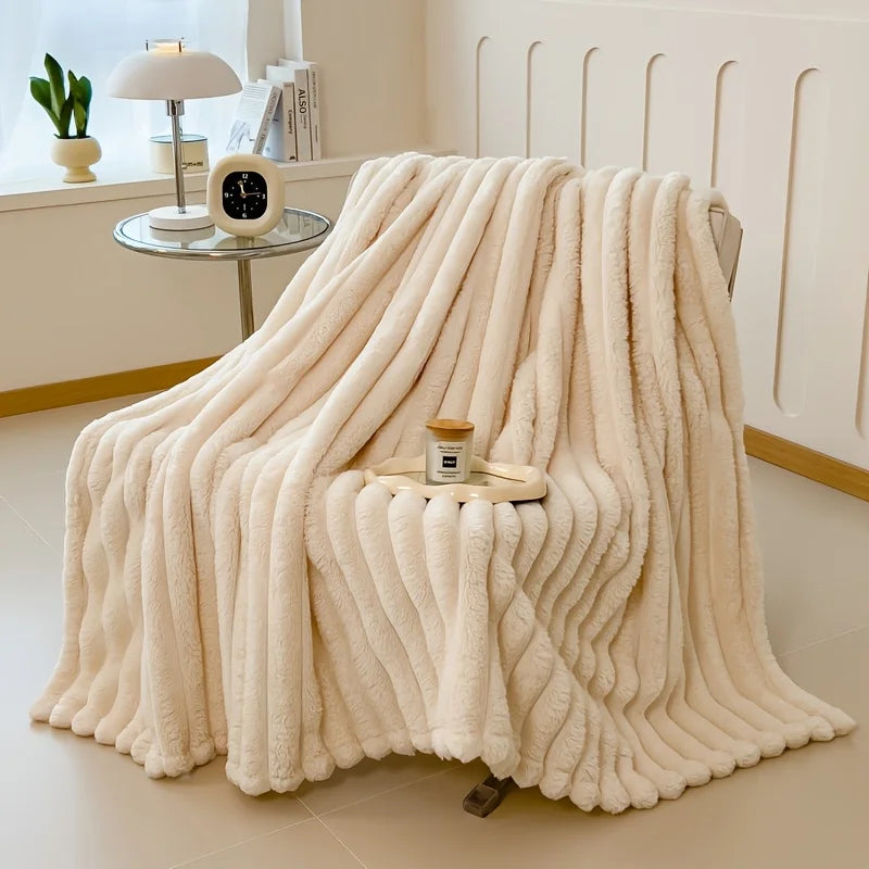 Thickened Wide Stripe Plush Flannel Multifunctional Blanket – Bed Sheet, Sofa & Nap Cover, 7 Colors & 5 Sizes