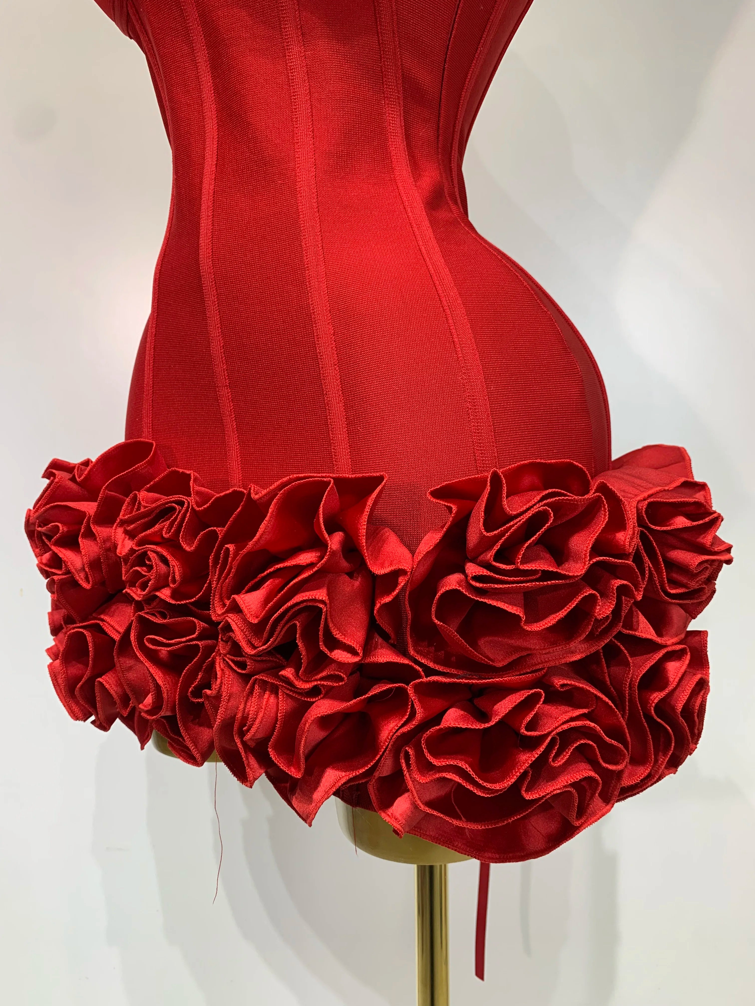 Flower Embellished Strapless Bandage Mini Dress — Backless Bodycon Celebrity Party Dress