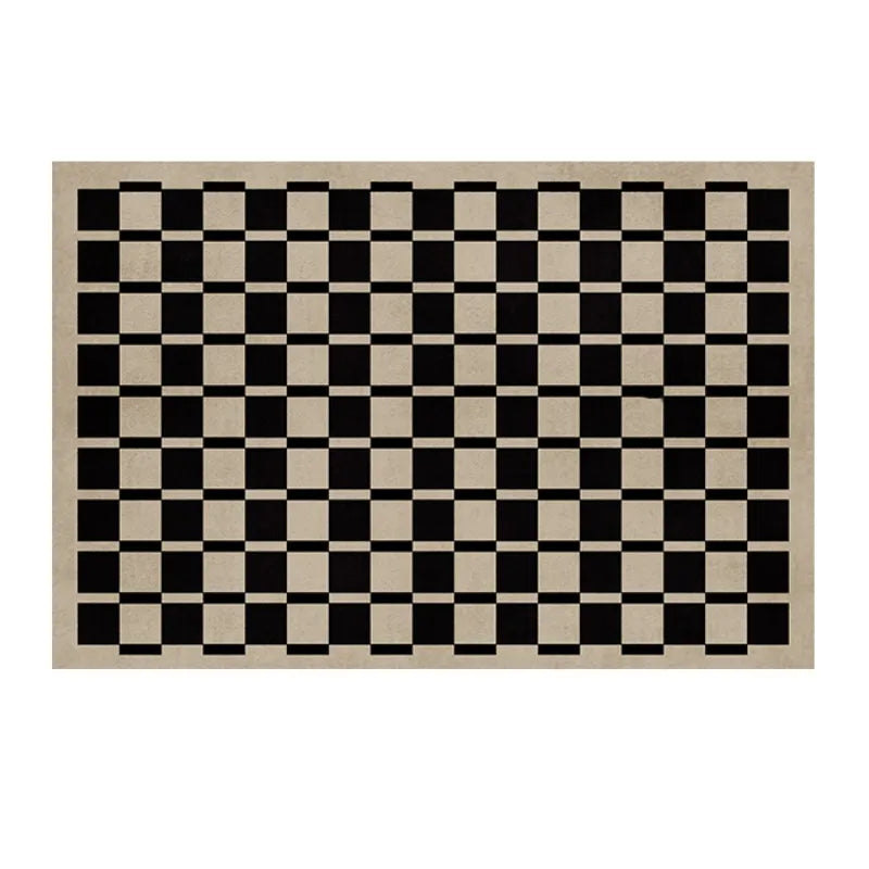 French Retro Checkerboard Plush Rug – Large Area Plaid Carpet for Bedroom & Living Room, 20 Styles & 10 Sizes