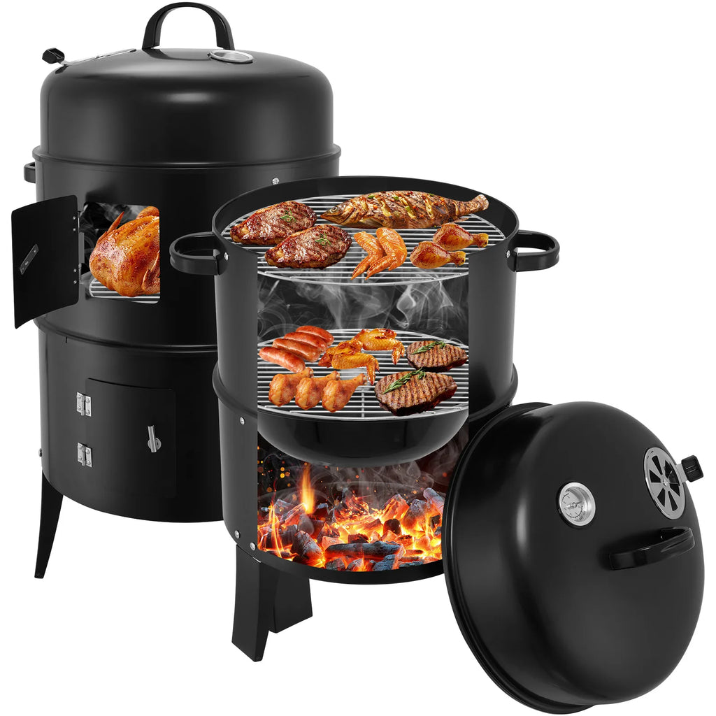 3-in-1 Vertical Portable Smoker Grill | 400 Sq. In., Detachable 2-Layer Design, Built-in Thermometer, Camping & Backyard BBQ