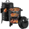 3-in-1 Vertical Portable Smoker Grill | 400 Sq. In., Detachable 2-Layer Design, Built-in Thermometer, Camping & Backyard BBQ