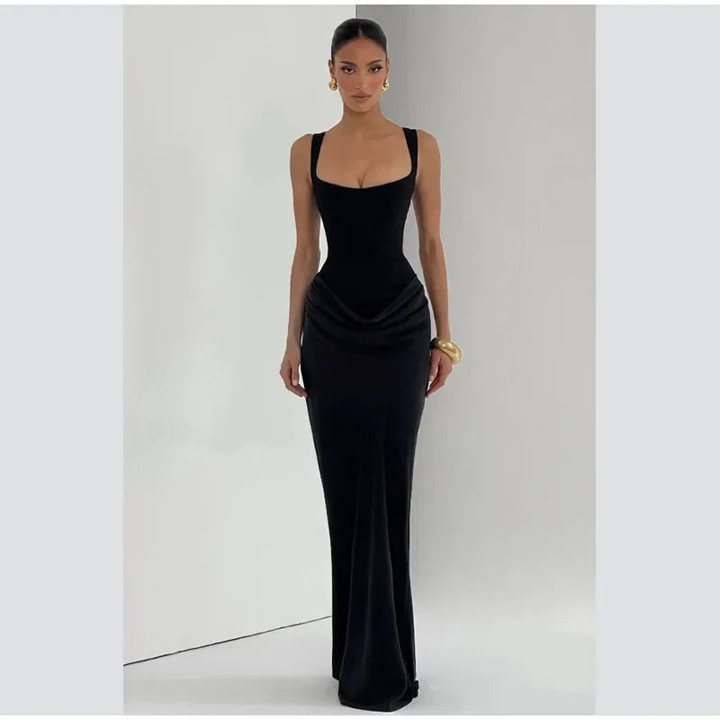 Sexy Strapless Pleated Maxi Dress – Off-Shoulder Backless High Waist Split Evening Party Gown