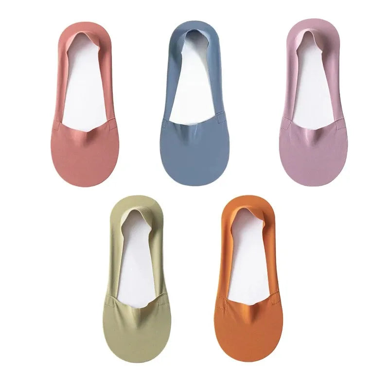 Women's Cotton No-Show Socks – Silicone Grip, 5 Pairs