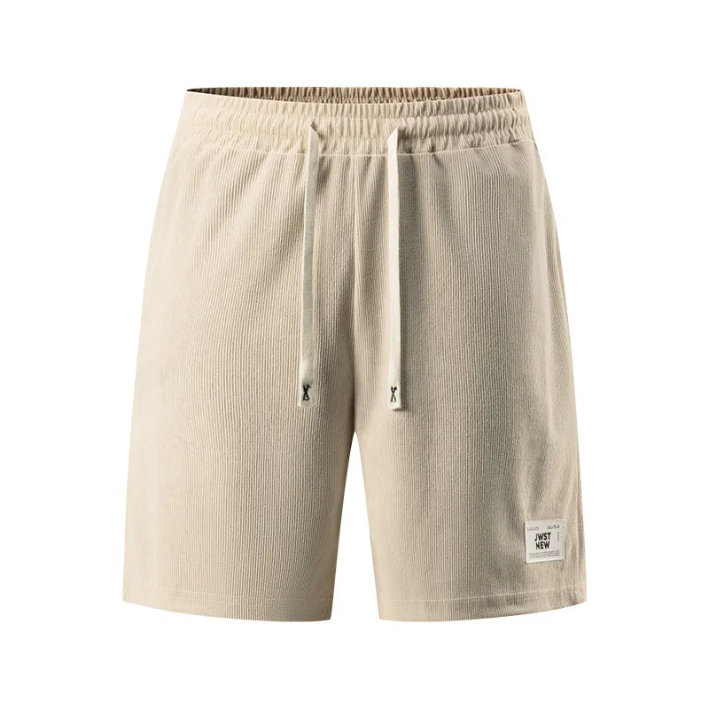 Men's Corduroy Stretch Letter Print Shorts — Casual Textured Shorts