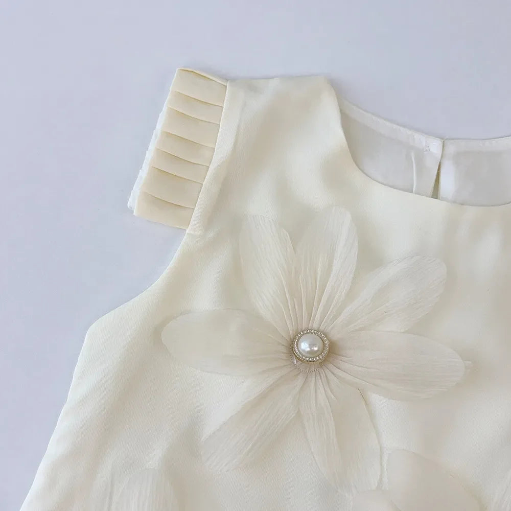 Girls 3D Flower Vest Princess Dress — Wedding & Party Dress (2–7 Years)