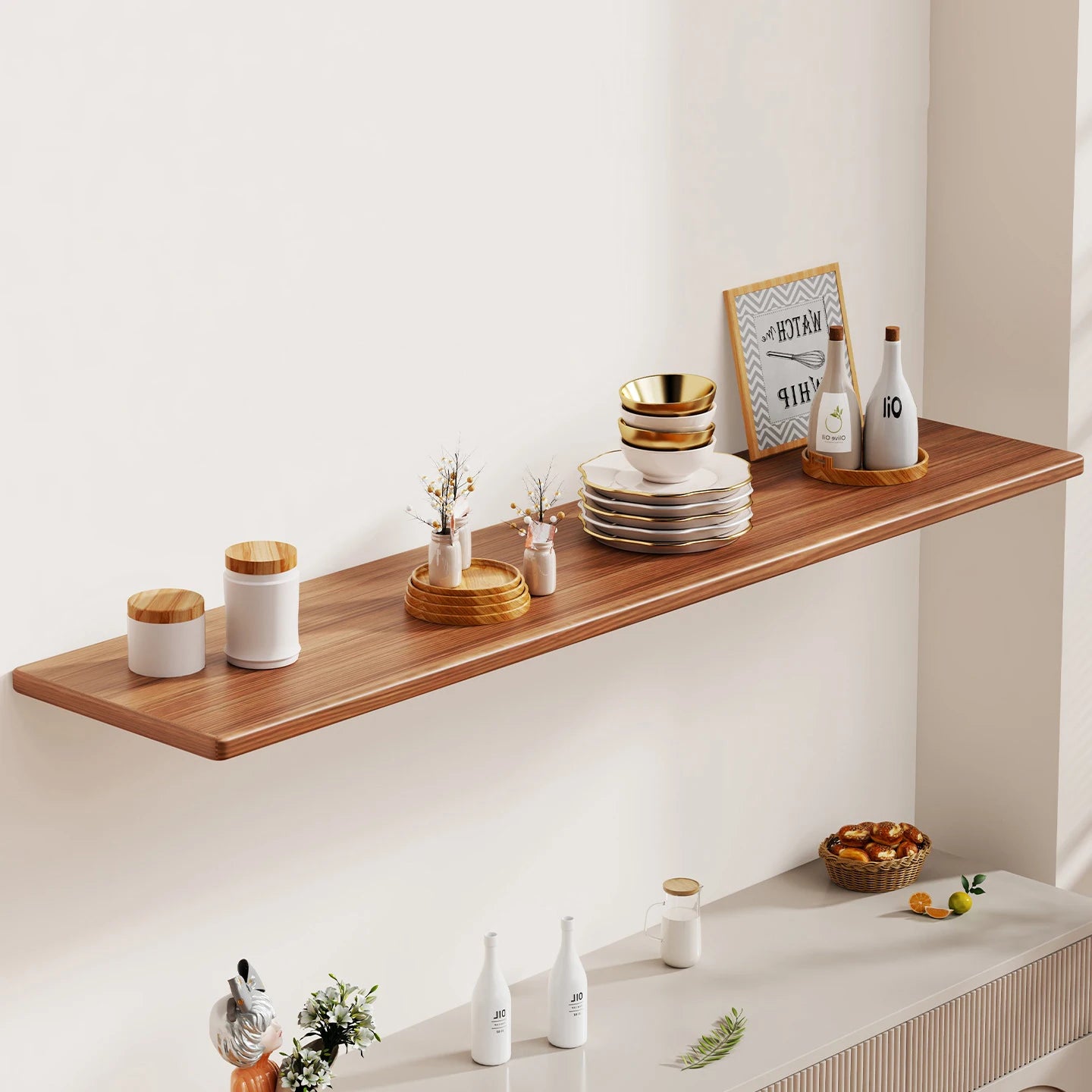 Floating Wall Display Shelf — Wooden Bookshelf, Decorative Laminate & Living Room Wall Rack