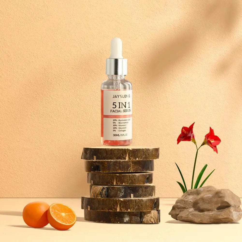 5-in-1 Vitamin C Brightening Face Serum — Hyaluronic Acid, Niacinamide & Collagen (30ml)