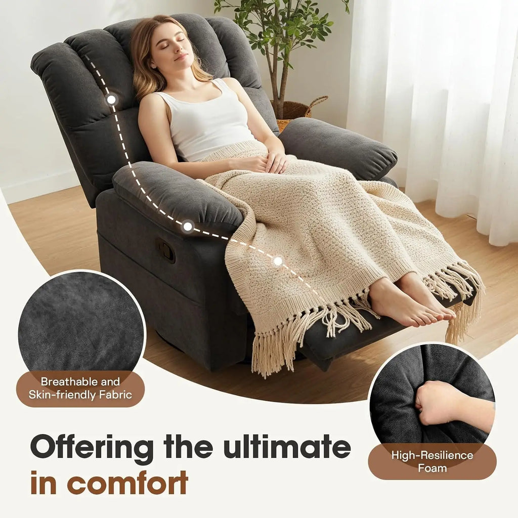 Oversized Swivel Rocker Recliner with 33.5-Inch Seat