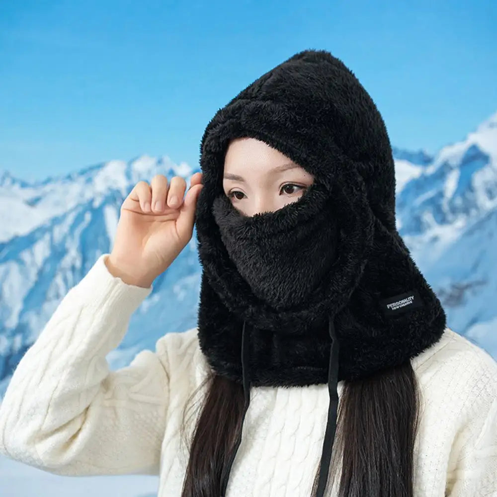 Plush Drawstring Balaclava Hood with Face and Neck Cover