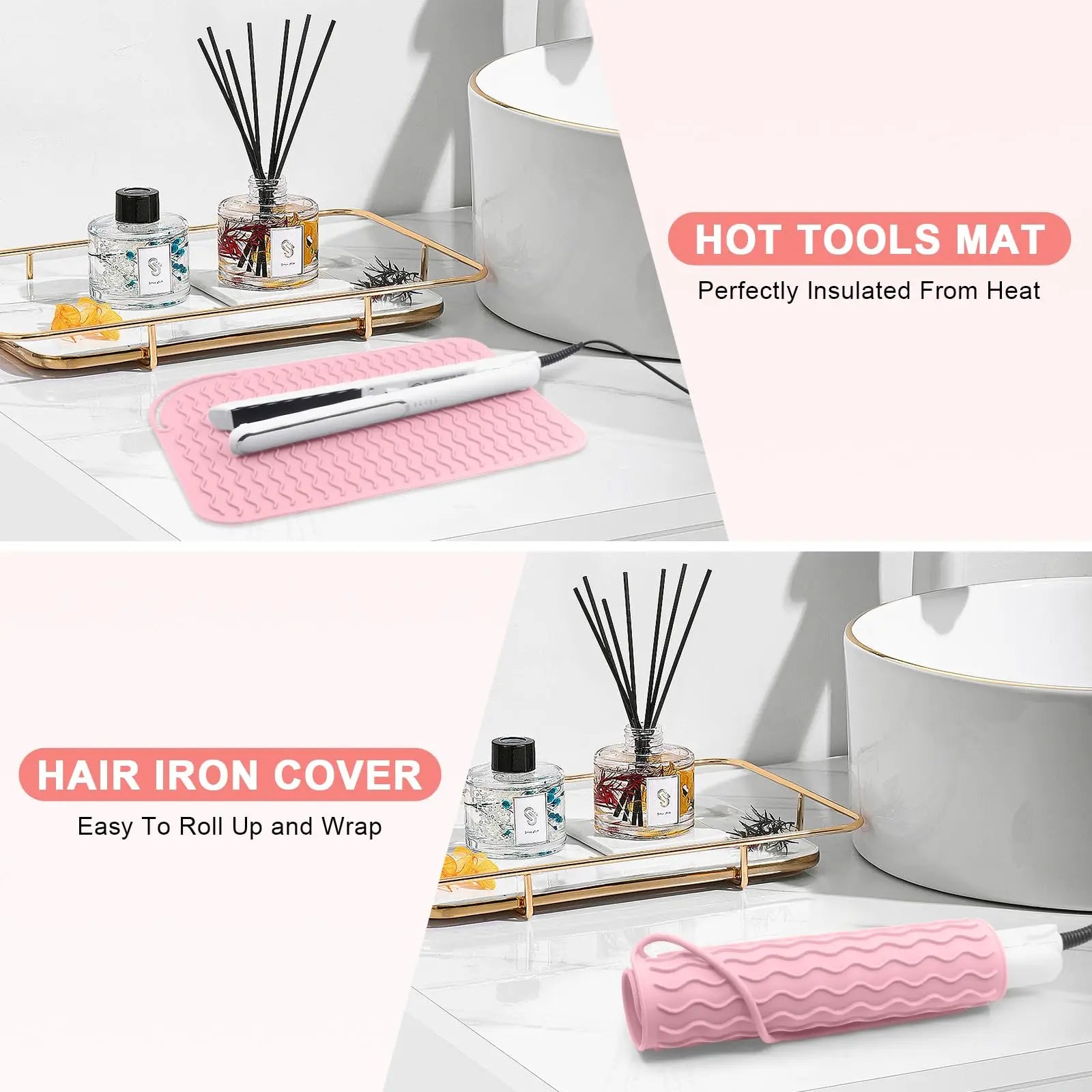 Silicone Heat Resistant Mat for Hair Tools — Flat Iron, Curling Wand & Straightener Pad, Travel-Friendly