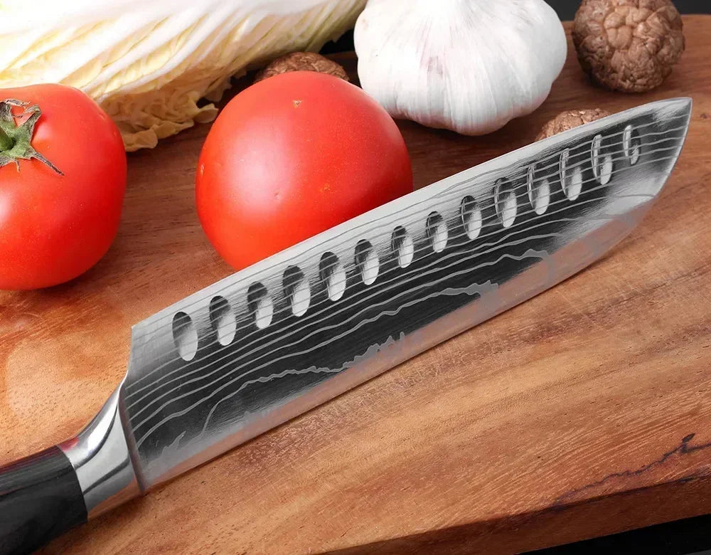 Damascus Kitchen Knife Set — Japanese Santoku, Cleaver, Slicing & Boning Knives