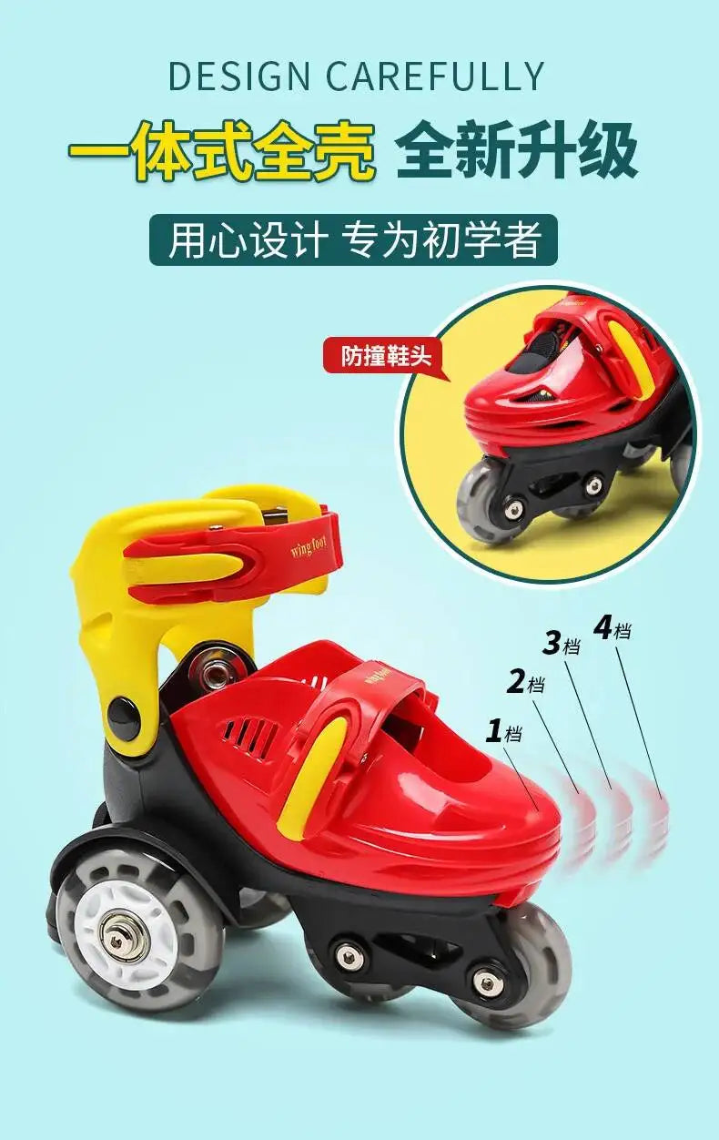 Children's 3-Wheel Inline Adjustable Roller Skates – High Elastic PU, Size 27-34, for Ages 2-8 Beginner Kids